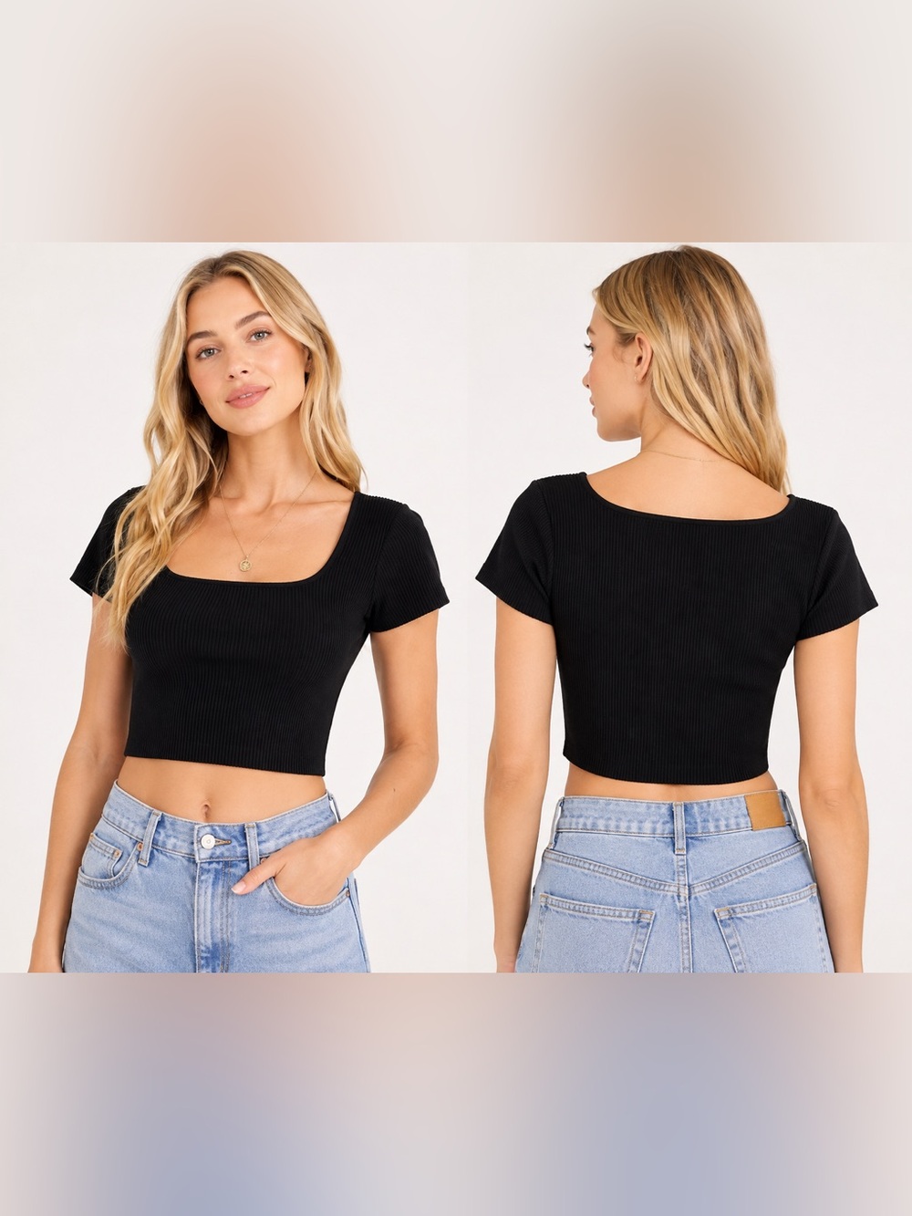 Aritzia Babaton Black Ribbed Square-Neck Crop Top